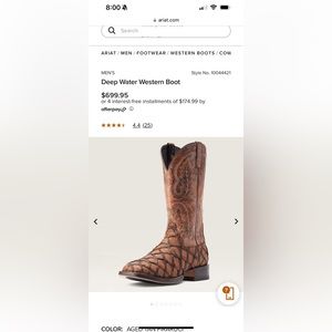 Ariat Pirarucu Boots 10.5